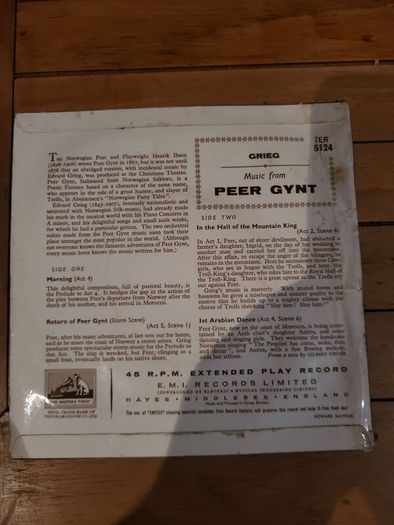 Grieg Peer Gynt Music No 1 45 RPM Extended Play HMV 7ER 5124 Sir Thomas Beecham Royal Philharmonic Orchestra