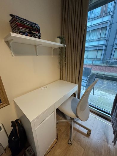 Studying table, two bedside table, office chair and a wall shelf