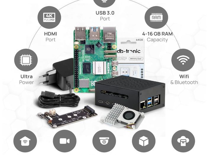 Raspberry Pi 5 8 GB Kit (Metal Case | Active Cooling | M.2 NVMe PCIe SSD | Micro HDMI 4K | ideal for Home Assistant and smart home)
