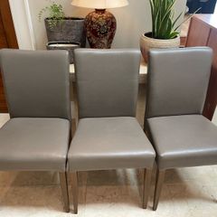3 x Quality Sturdy Leather Wooden Kitchen Dining Chairs - Can Deliver