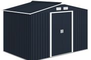 9 x 6FT Metal Shed Roofed Garden Shed Outdoor Storage Shed with Foundation Ventilation &amp; Doors, Dark Grey