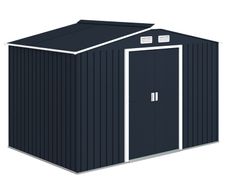 9 x 6FT Metal Shed Roofed Garden Shed Outdoor Storage Shed with Foundation Ventilation & Doors, Dark Grey