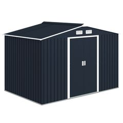 9 x 6FT Metal Shed Roofed Garden Shed Outdoor Storage Shed with Foundation Ventilation & Doors, Dark Grey