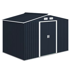 9 x 6FT Metal Shed Roofed Garden Shed Outdoor Storage Shed with Foundation Ventilation & Doors, Dark Grey