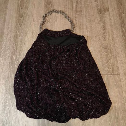 Fuzzy Dark purple open back top with chain, size S/M