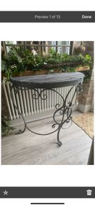 New ex display Coach House washed wood and metal Demi lune console table