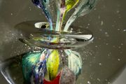 Vintage Hand Blown Art Glass Floating Ring Flower Paperweight