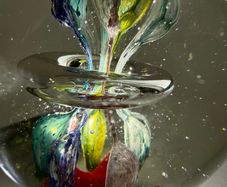 Vintage Hand Blown Art Glass Floating Ring Flower Paperweight