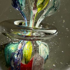 Vintage Hand Blown Art Glass Floating Ring Flower Paperweight