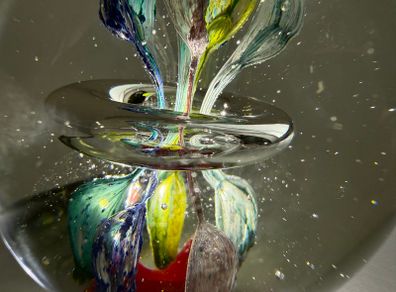 Vintage Hand Blown Art Glass Floating Ring Flower Paperweight