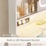 Dressing Table with Adjustable LED Mirror Built in USB Power Outlets RGB Light Strip Vanity Desk with 5 Fabric Drawers 3 Layer Shelves White Makeup Desk 90 40 139cm Image 4