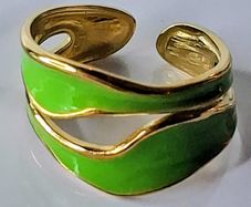 Double Layer Geometric Lime Green & Gold Open Ring