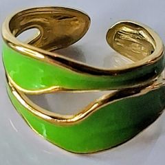 Double Layer Geometric Lime Green & Gold Open Ring