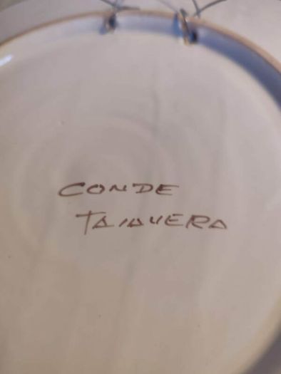 VTG Wall Hanging CONDE TALAVERA Pottery Plate 29 cm. Beautiful Blue Yellow