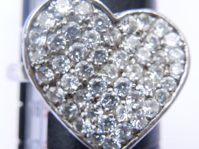 Vintage Sterling Silver 925 Cubic Zirconia Heart Set ring and chain with pendant 12,24g - lent 24" - size O