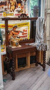 Antique Oak Console Hall Table with Coat Rack