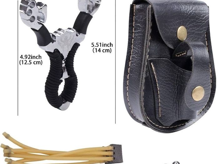 NEW SALE | Stainless Steel Slingshot Set Outdoor Hunting Catapult Toy Powerful Slingshot Bow + 2pcs Rubber Bands Replacement + 50pcs Steel Balls + 1pcs Leather Bag