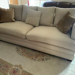 Large 7 foot cream linen sofa