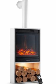 Freestanding Electric Fireplace with Heater & Chimney Pipe