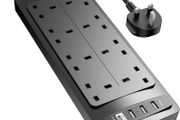 Extension Lead with 4 USB Slots 3.4A, 1 Type C and 3 USB-A Ports Power Strip Surge Protector with 8 way plug extension Socket and 2M Extension cord for Home Office Travel,Black