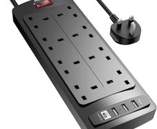 Extension Lead with 4 USB Slots 3.4A, 1 Type C and 3 USB-A Ports Power Strip Surge Protector with 8 way plug extension Socket and 2M Extension cord for Home Office Travel,Black