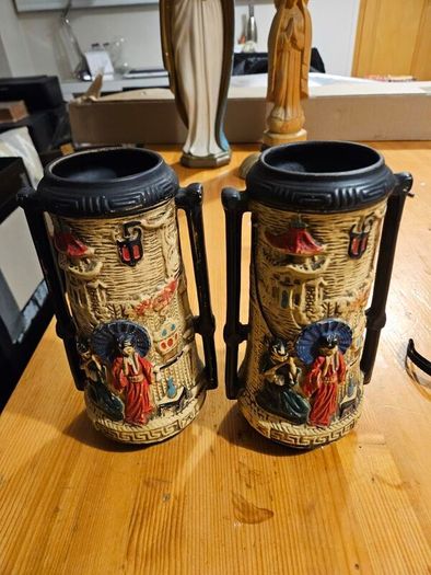 3 X Pairs Of Vases. Porcelain And Metal All In Good Condition. See Photos For Same.