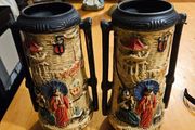Vintage Cyples Old Pottery Oriental Vase Embosa Ware England Twin Handle Decorated