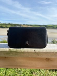 chanel black caviar small zip wallet Silver Hardware