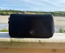 chanel black caviar small zip wallet Silver Hardware