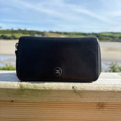 chanel black caviar small zip wallet Silver Hardware