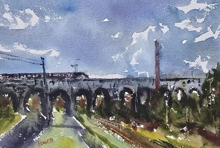 3 rock mountain watercolour