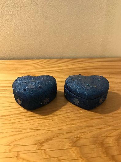 Two sparkly Blue Heart Shaped Trinket boxes