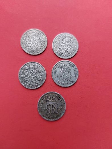 5 x .500 Silver Sixpence 1928/33/36/42/45