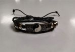 Leather Bracelet with Yin & Yang Charm, Hematite & Resin Beads - adjustable size