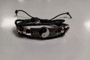Leather Bracelet with Yin &amp; Yang Charm, Hematite &amp; Resin Beads - adjustable size