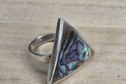 Vintage Sterling Silver Triangular Abalone Shell Ring