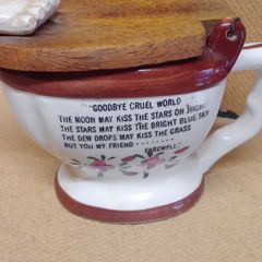 Vintage ( Goodbye Cruel World ) Ceramic Toilet with Wooden Lid