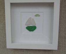 Sea glass picture. Home decor, Gift. Boat picture. Hand crafts.Frame