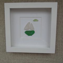 Sea glass picture. Home decor, Gift. Boat picture. Hand crafts.Frame