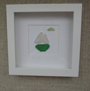Sea glass picture. Home decor, Gift. Boat picture. Hand crafts.Frame