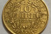 Vatican 1867 10 Lire Gold Coin Papal State  Pius IX Rare