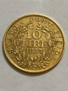 Vatican 1867 10 Lire Gold Coin Papal State  Pius IX Rare