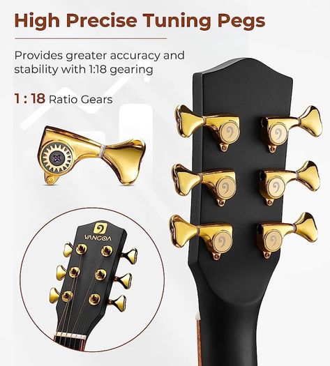 4/4 Electric Acoustic Guitar Full Size with Golden Tuning Pegs, Starter Kits Cutaway Electroacoustic Guitar Set for Beginner Adults Teens Students, Black (FREE SHIPPING)