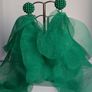 Green Pearl Cluster Stud Glass Inlay Extravagant Chiffon Petal Tassel Earrings Image 6