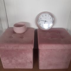 Pink velvet ottoman set (4 items)