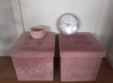 Pink velvet ottoman set (4 items)