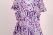 Jacques Vert Purple Pink Floral Print Chiffon Flutter Sleeve Blouse 20UK/48EU