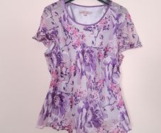 Jacques Vert Purple Pink Floral Print Chiffon Flutter Sleeve Blouse 20UK/48EU