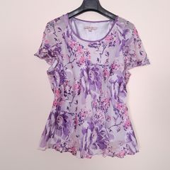 Jacques Vert Purple Pink Floral Print Chiffon Flutter Sleeve Blouse 20UK/48EU