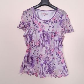 Jacques Vert Purple Pink Floral Print Chiffon Flutter Sleeve Blouse 20UK/48EU